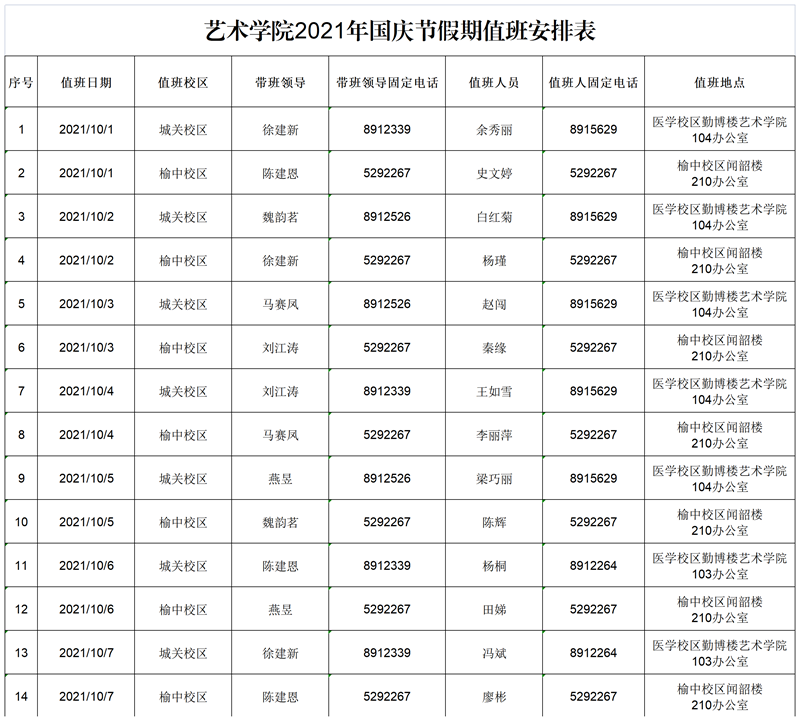 艺术学院2021年国庆节假期值班安排.png